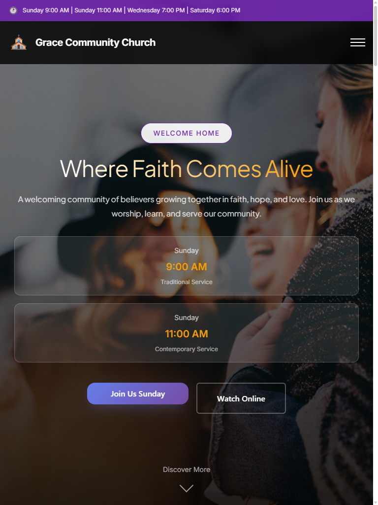 Church website on tablet