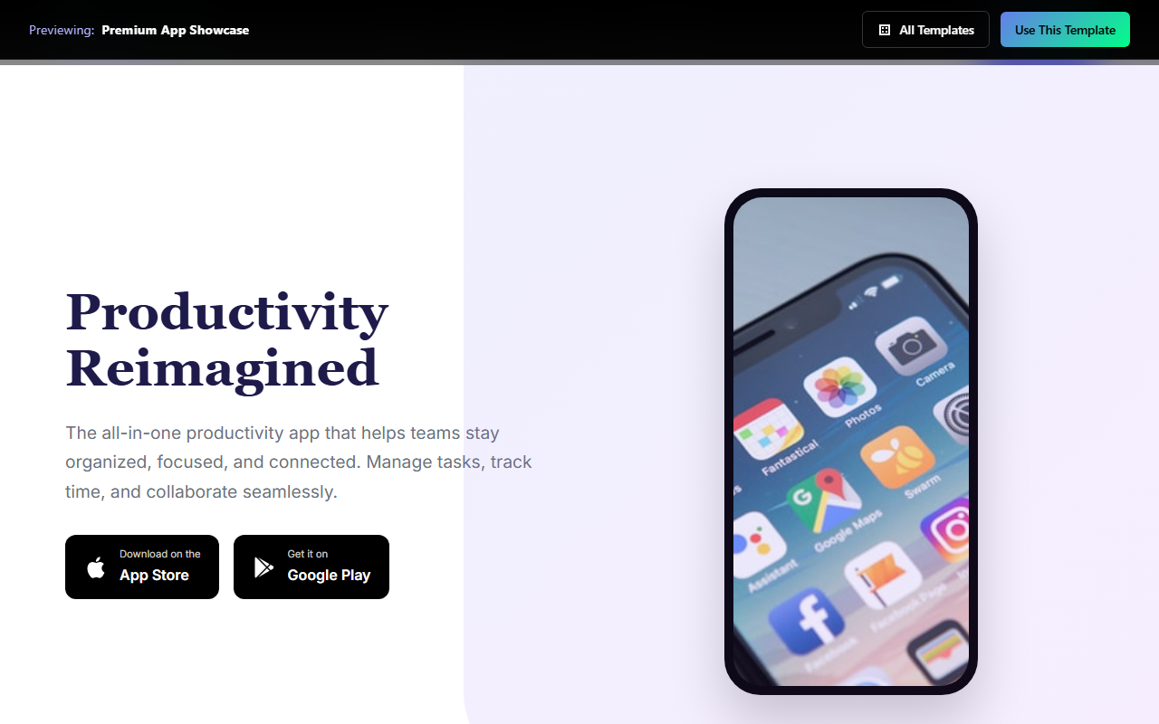 Premium App Showcase website template preview