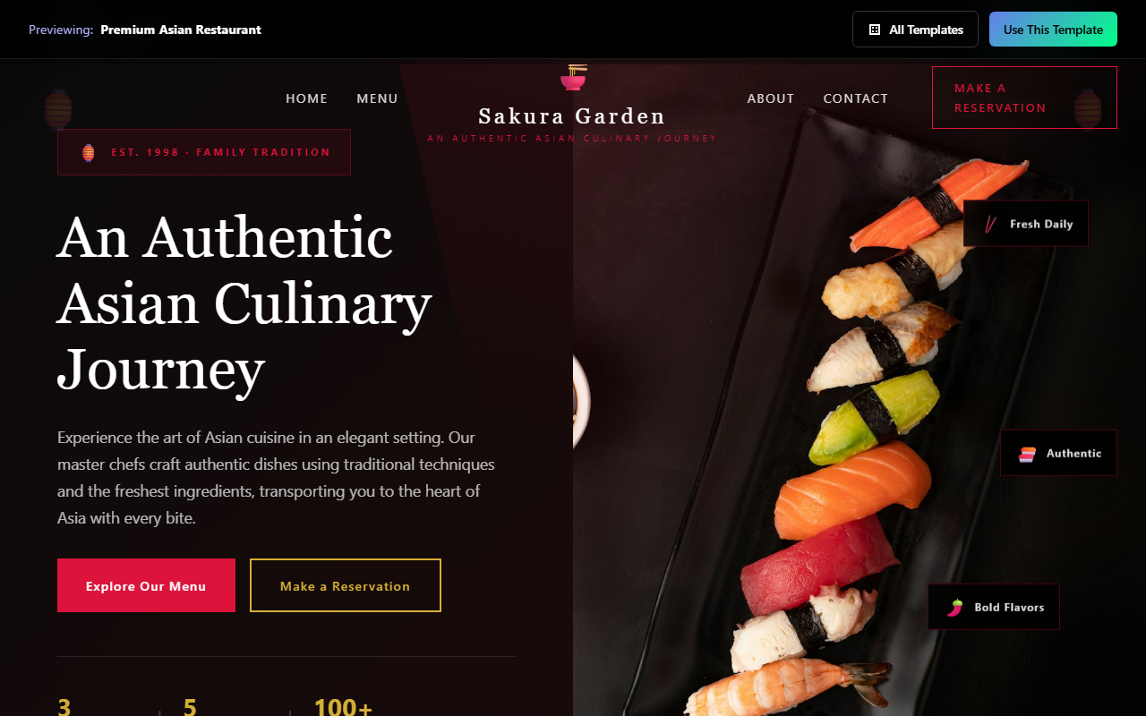 Premium Asian Restaurant website template preview