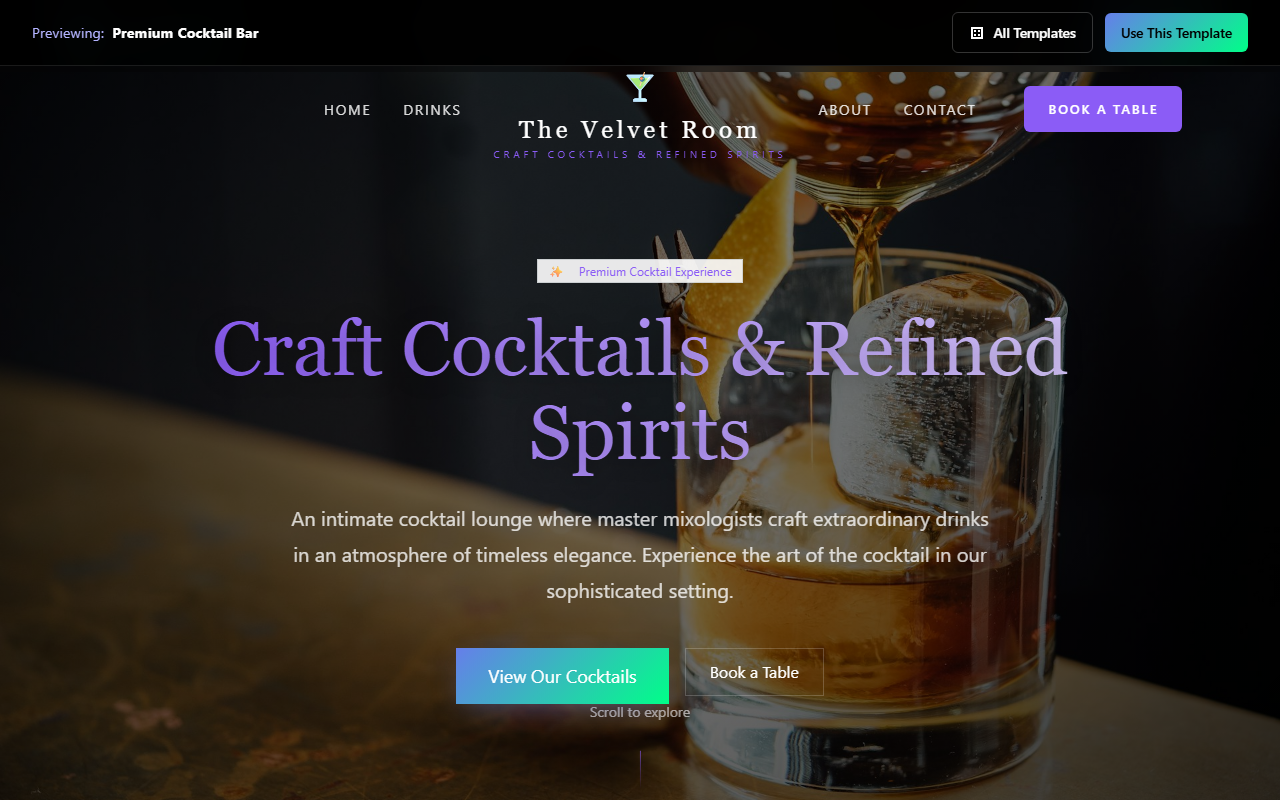 Premium Cocktail Bar website template preview