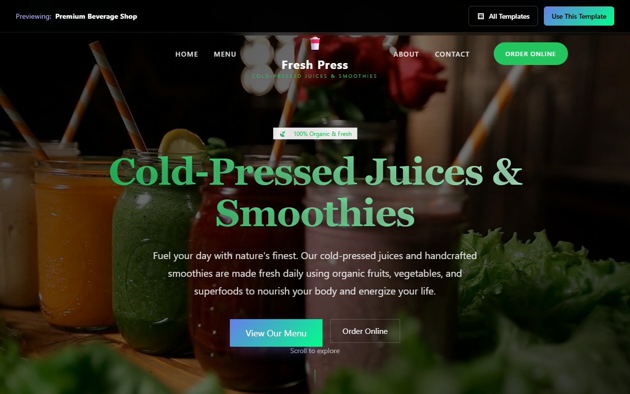 Premium Beverage Shop website template preview