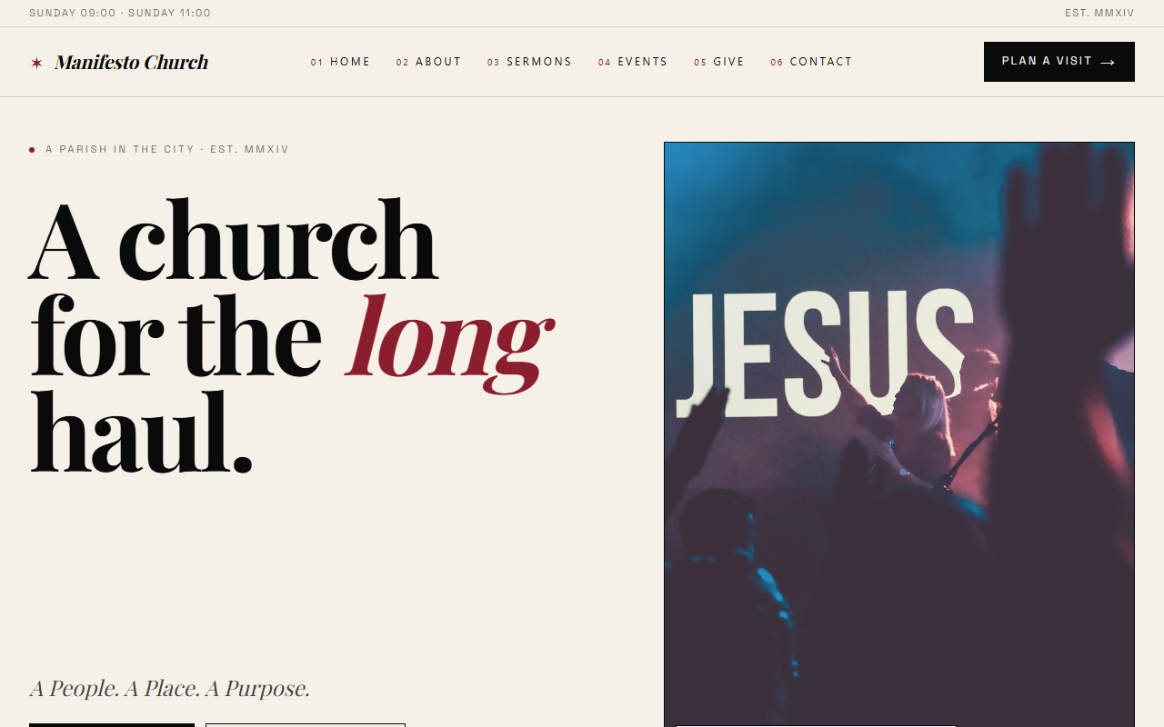 Manifesto Church website template preview