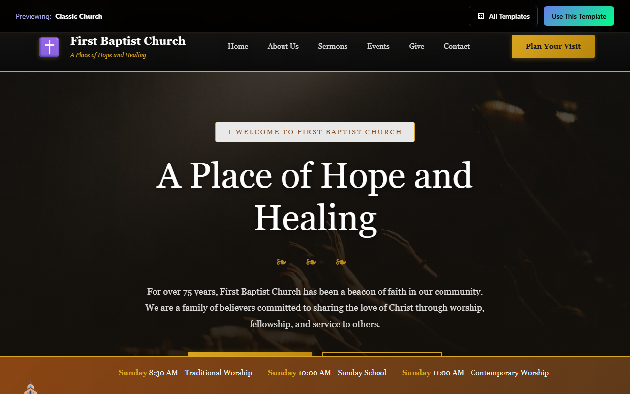 Classic Church website template preview