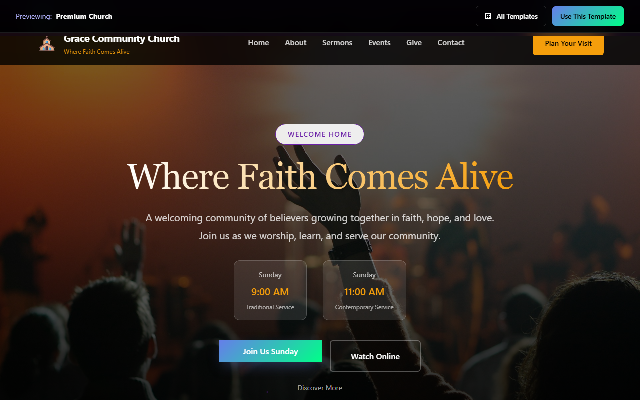 Premium Church website template preview