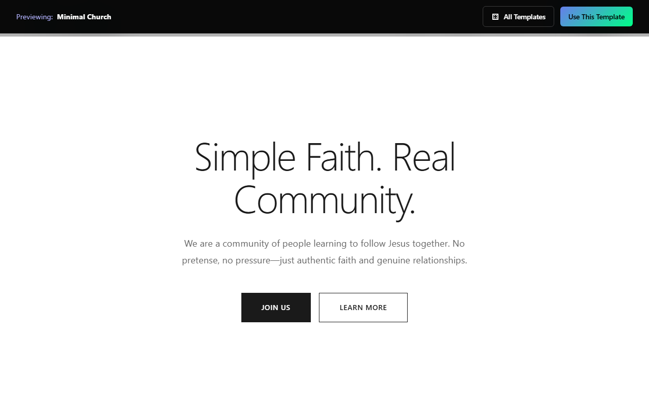 Minimal Church website template preview