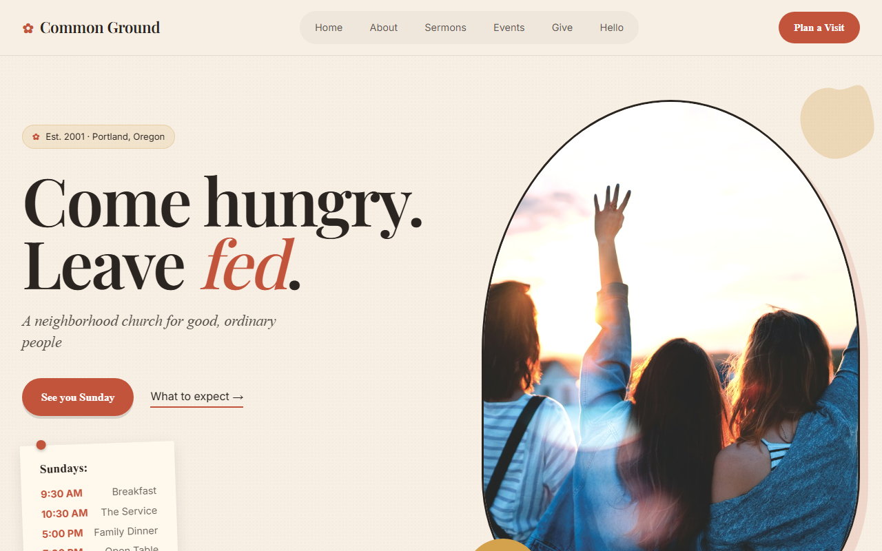 Common Ground Church website template preview