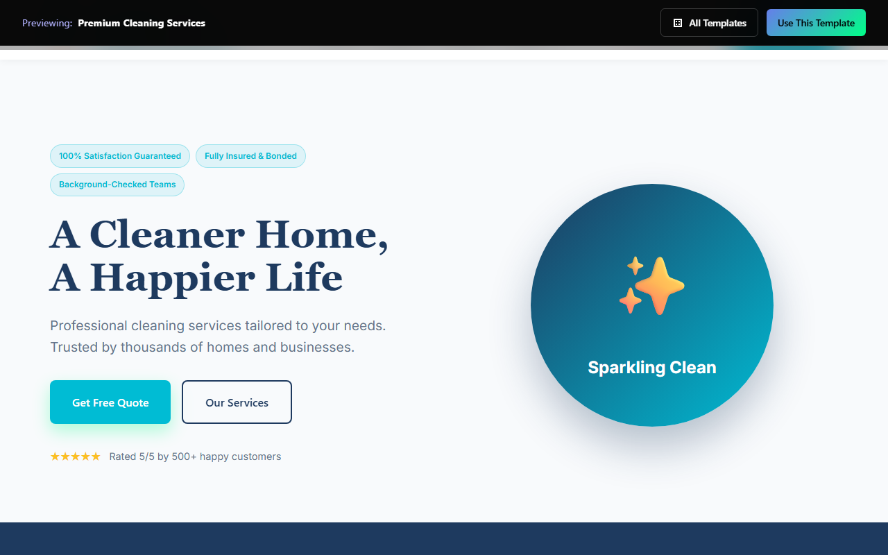 Premium Cleaning Services website template preview