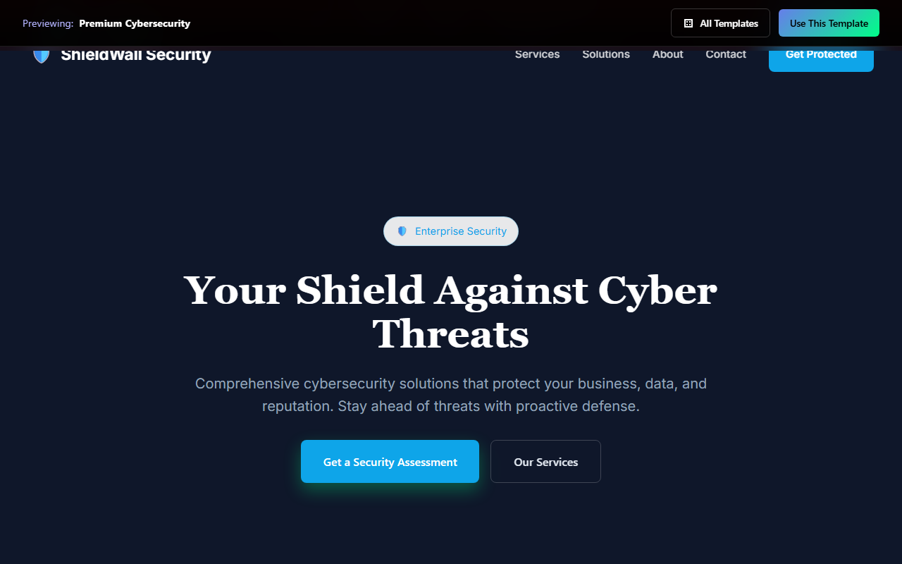 Premium Cybersecurity website template preview
