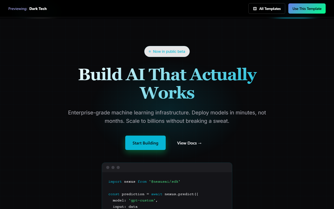 Dark Tech website template preview