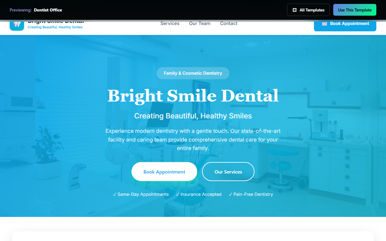 Dentist Office website template preview