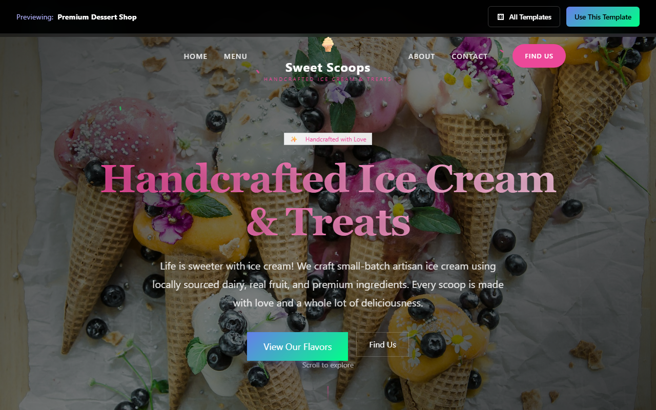 Premium Dessert Shop website template preview