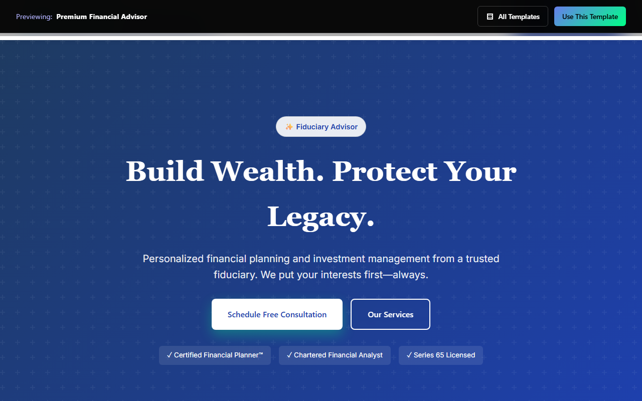 Premium Financial Advisor website template preview