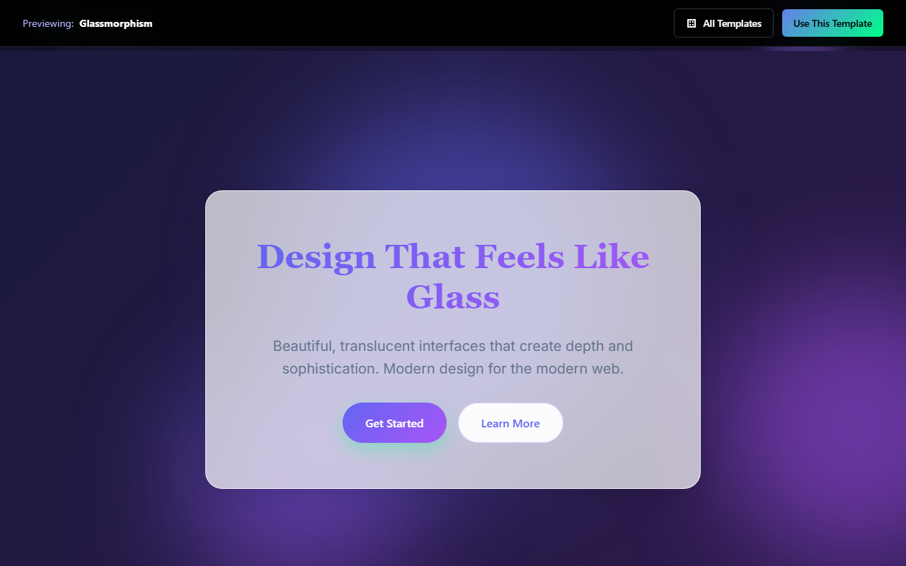 Glassmorphism website template preview