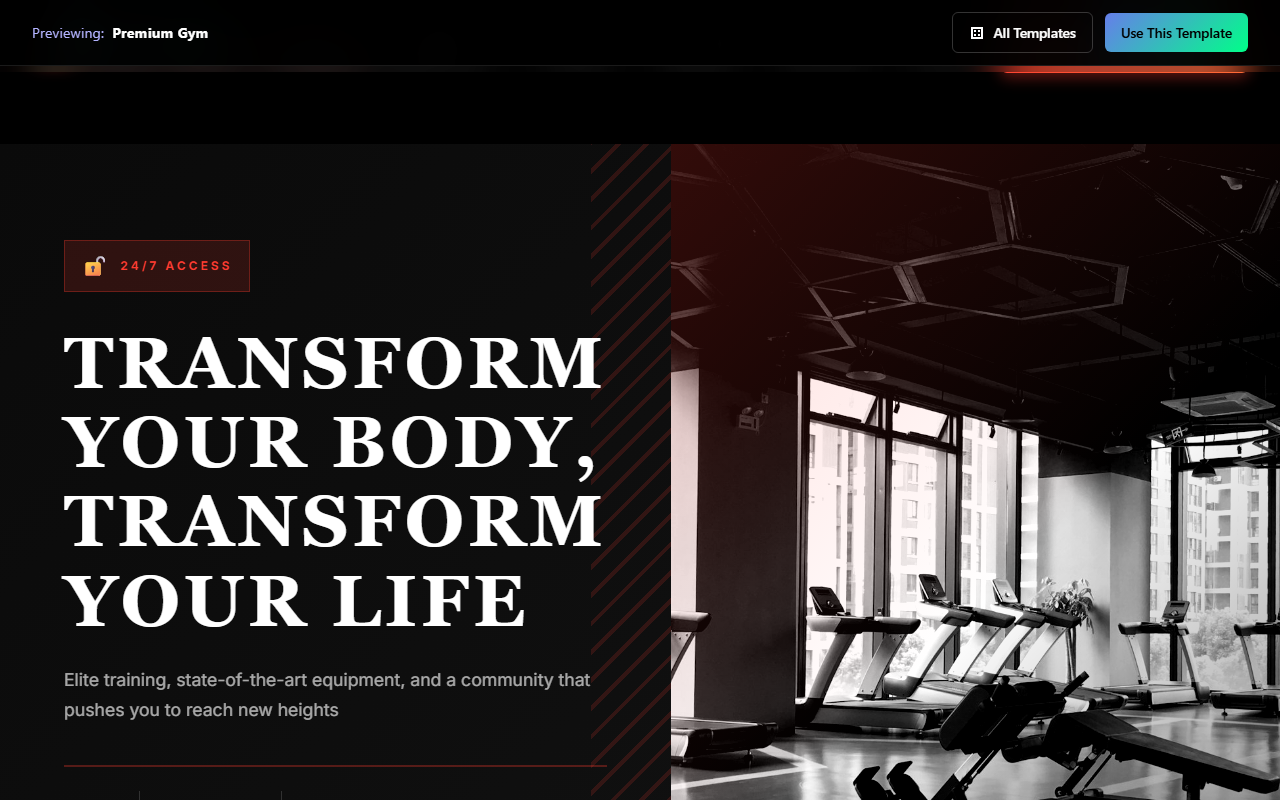 Premium Gym website template preview