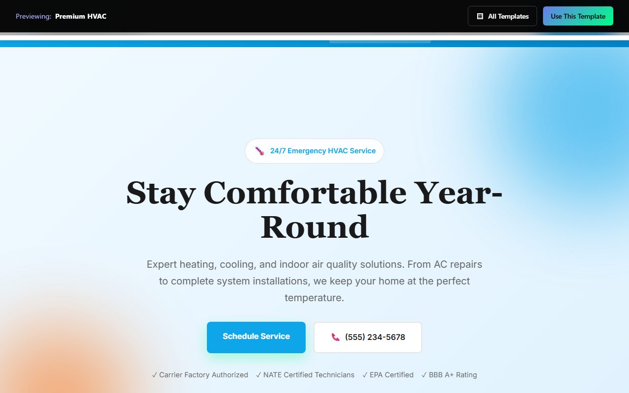 Premium HVAC website template preview