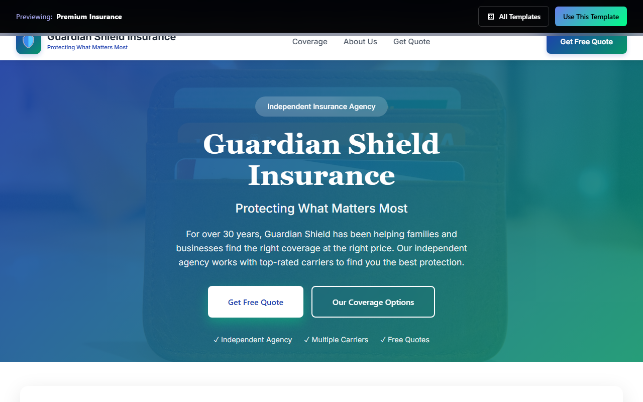 Premium Insurance website template preview