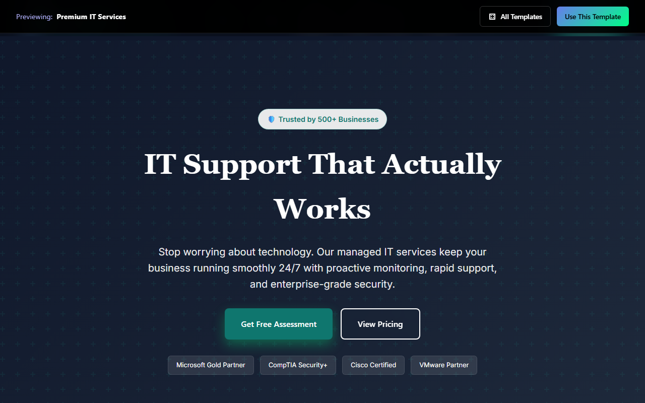 Premium IT Services website template preview