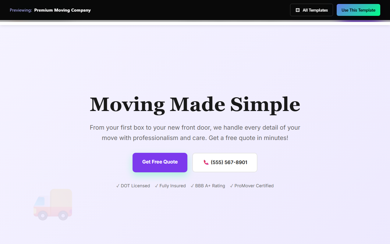 Premium Moving Company website template preview