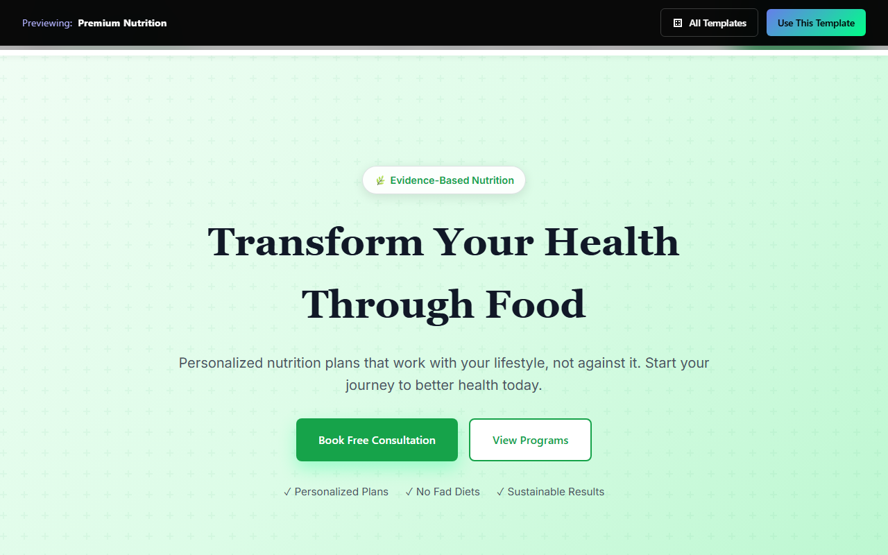 Premium Nutrition website template preview