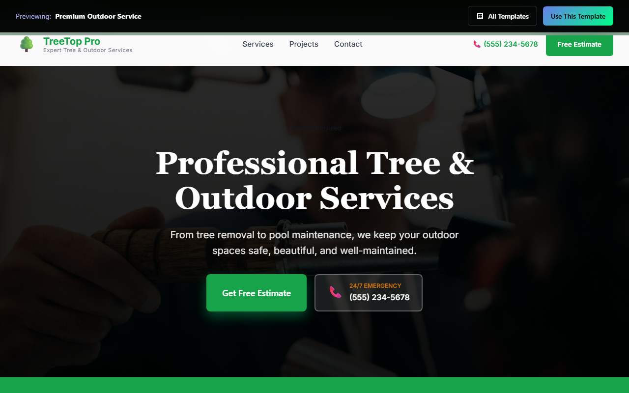Premium Outdoor Service website template preview