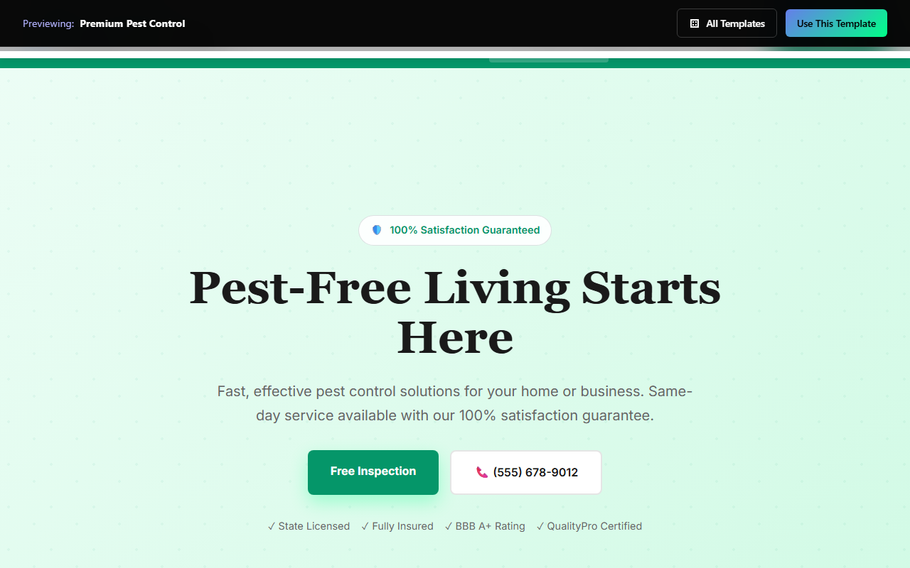 Premium Pest Control website template preview