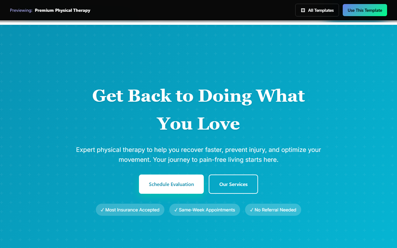 Premium Physical Therapy website template preview