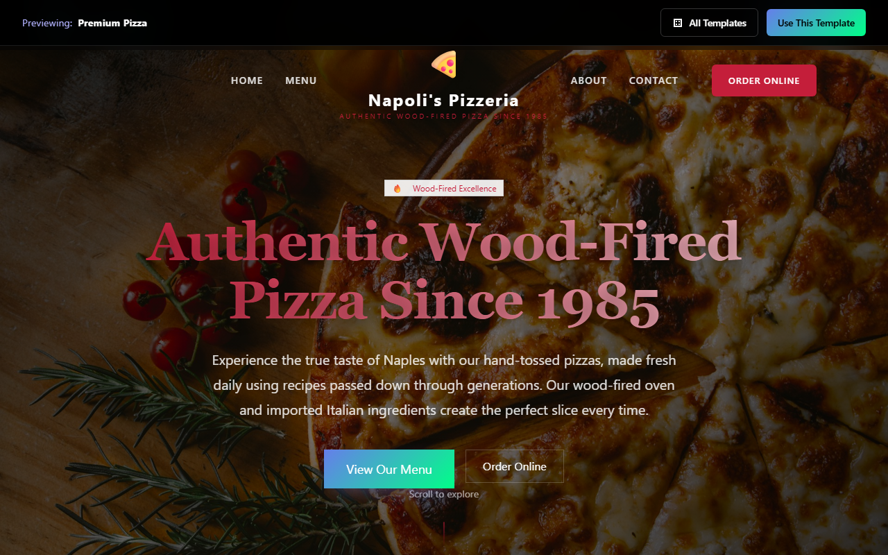 Premium Pizza website template preview