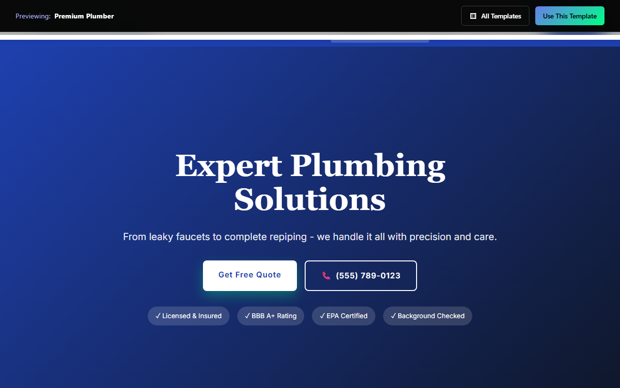 Premium Plumber website template preview