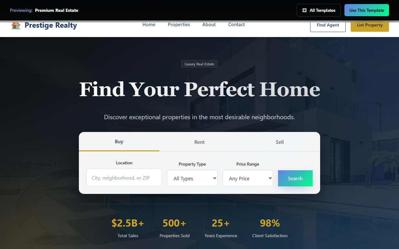 Premium Real Estate website template preview