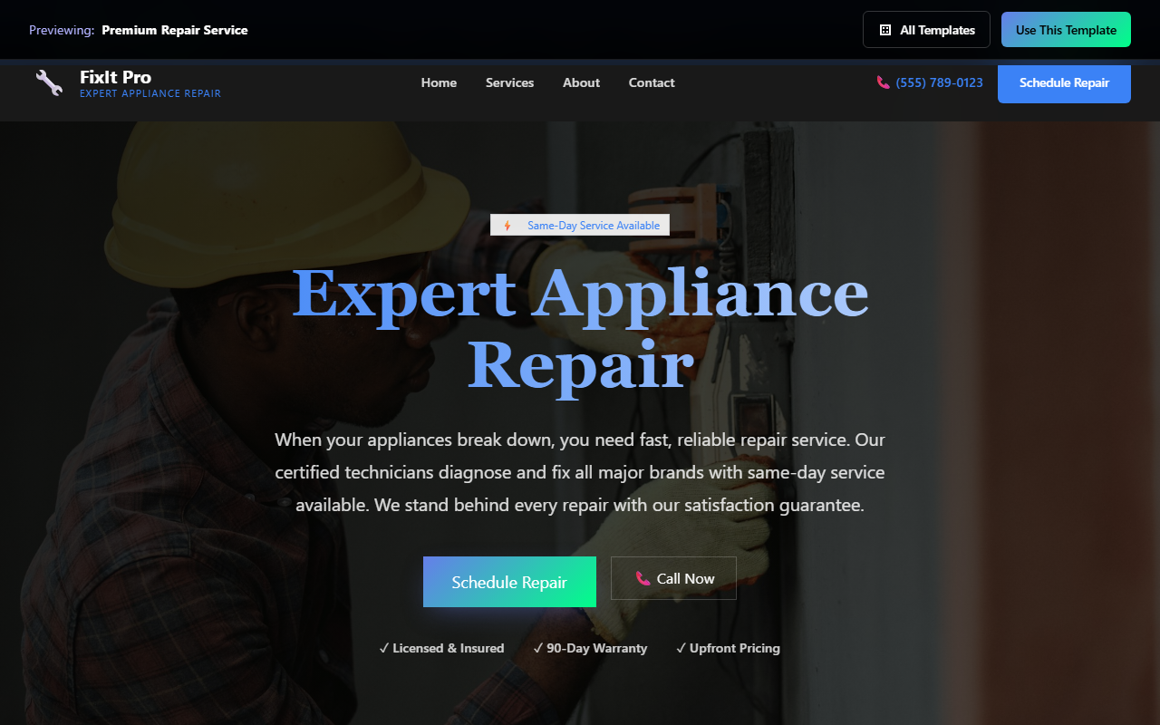 Premium Repair Service website template preview