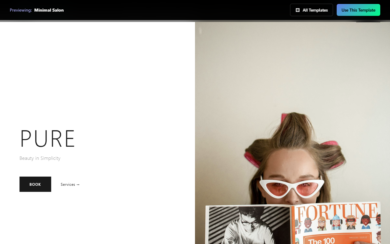 Minimal Salon website template preview