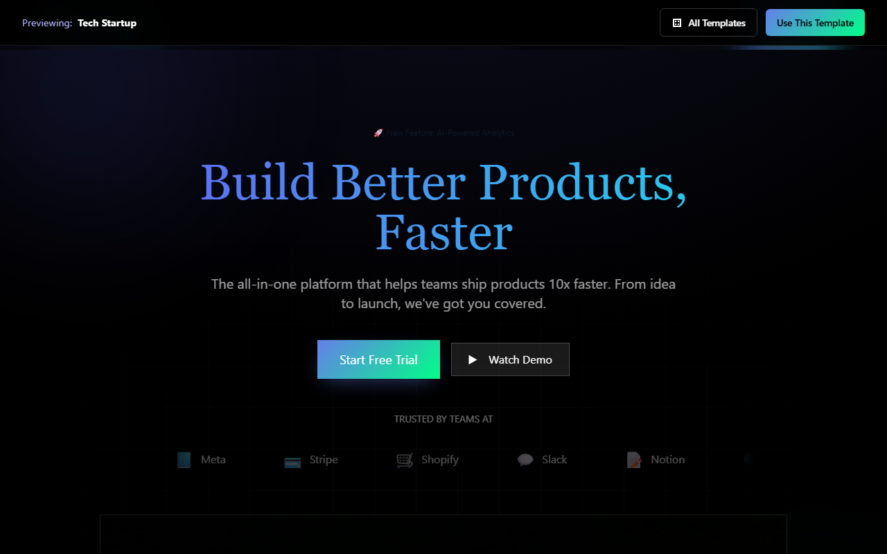 Tech Startup website template preview