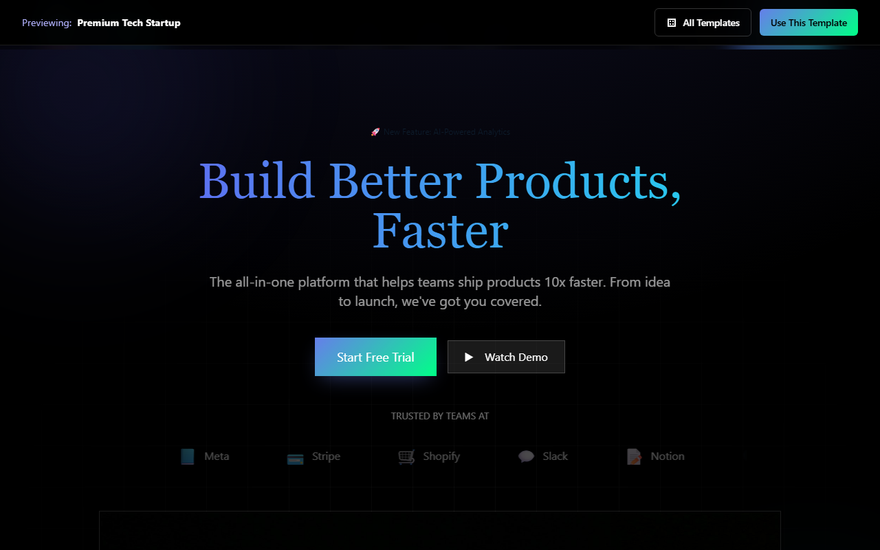 Premium Tech Startup website template preview