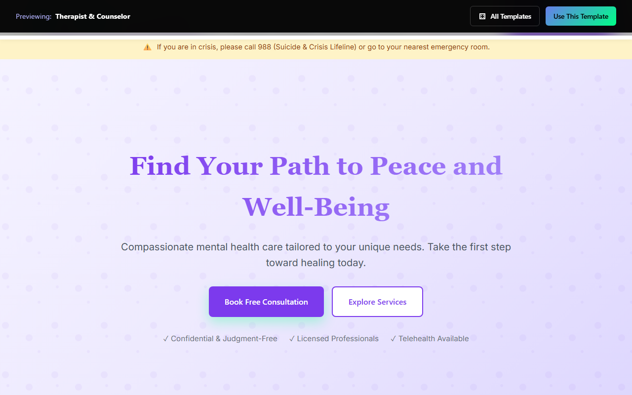 Therapist & Counselor website template preview
