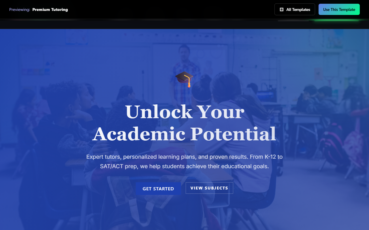 Premium Tutoring website template preview