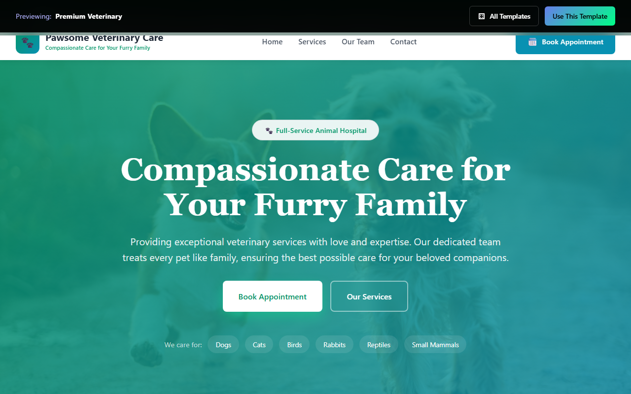 Premium Veterinary website template preview
