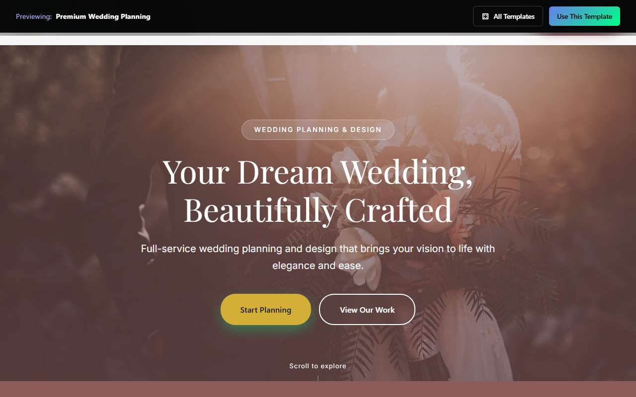 Premium Wedding Planning website template preview