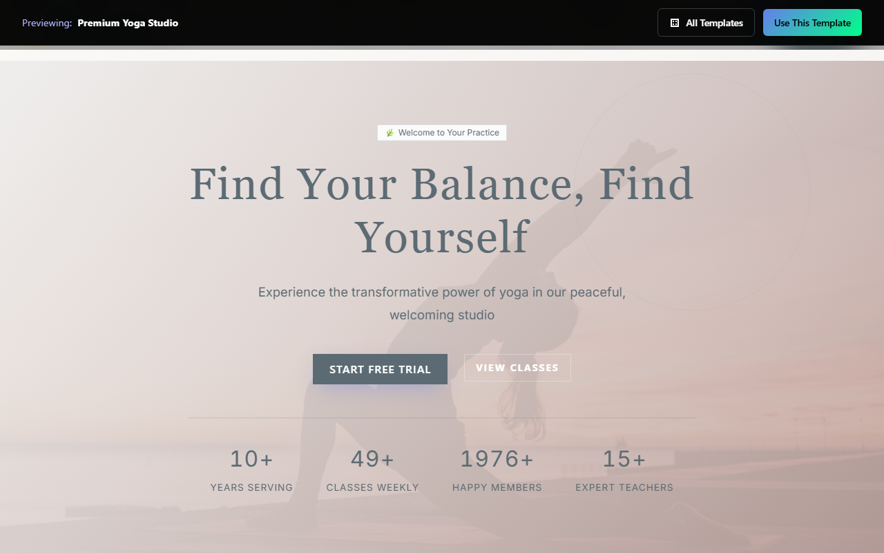 Premium Yoga Studio website template preview